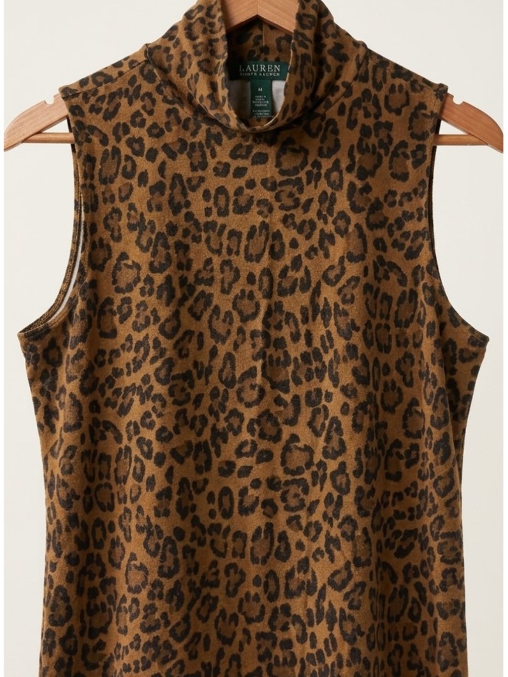 Lauren Ralph Lauren Brown and Black Leopard Print Sleeveless Turtleneck Camisole